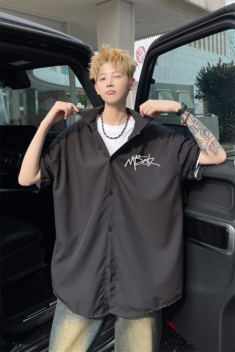 夏季薄款新款百搭休闲翻领短袖衬衫男潮宽松防晒半袖衬衣C071/P35,男装衬衫,电商B209