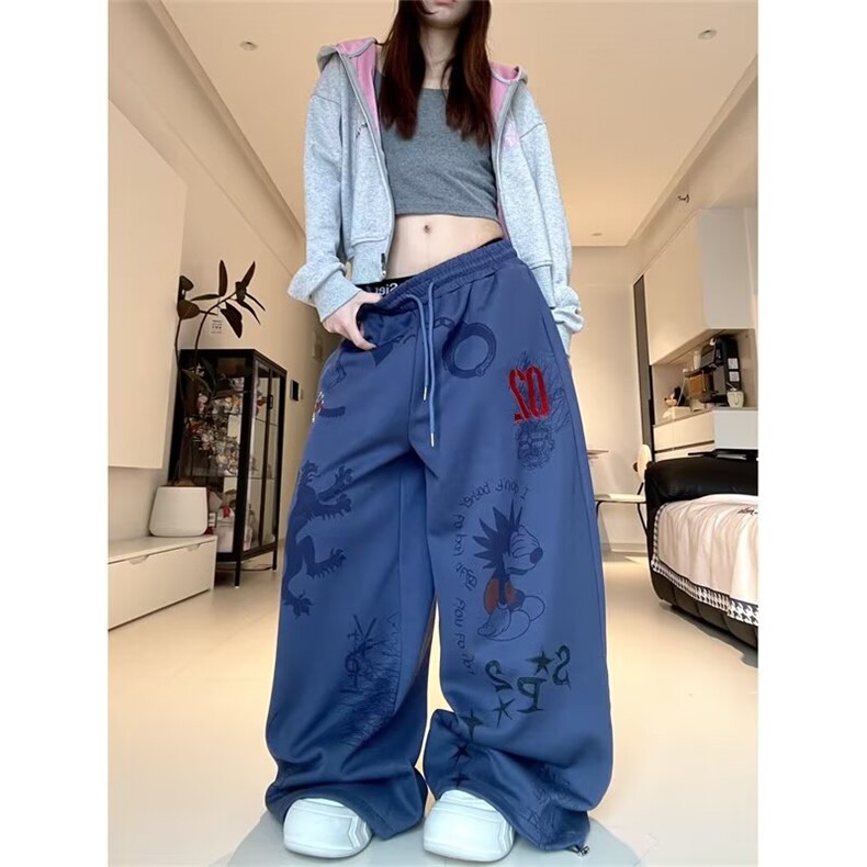 美式街头松紧腰印花直筒卫裤男女生年秋季新款时髦小众别致弯刀裤,男装休闲裤,星座302B