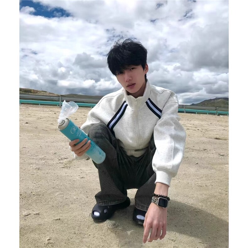 条纹拼接运动外套男女款秋季美式复古开衫卫衣宽松休闲情侣上衣,女装短外套,星座1210-1