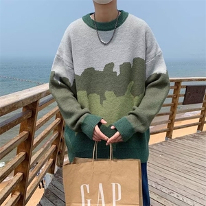 美式街头设计感圆领毛衣男慵懒风休闲针织衫M46P36图片