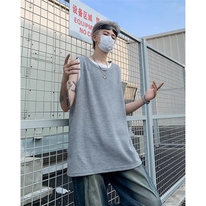 假两件背心男女韩版潮流灰色百搭宽松2024夏季ins帅T恤ST451-P26图片