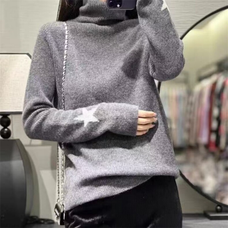 高领毛衣女洋气秋冬季宽松纯色简约堆堆领打底衫,女装羊毛衫,鑫之绒