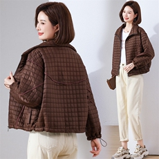 现货2024冬季新款宽松百搭休闲绗棉轻薄款棉衣，女装棉衣/棉服，深水步