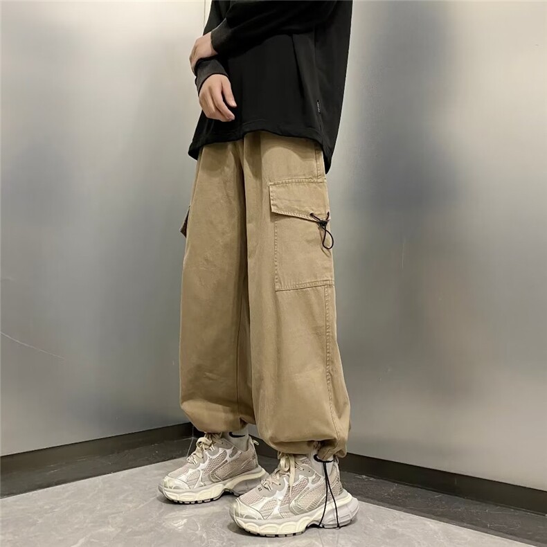 日系复古阔腿工装裤男秋季潮牌宽松束脚卡其色休闲裤K7486-P43,男装休闲裤,星座512-3