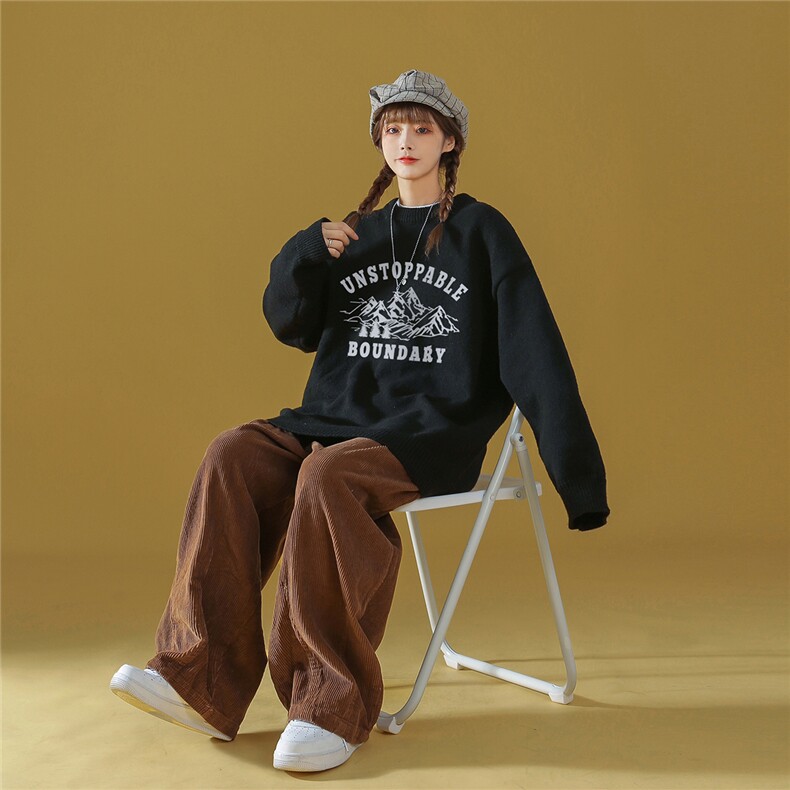 中性风秋/冬新款潮流印花百搭保暖圆领宽松套头毛衣M1026P50控68,男装针织衫/毛衣,A247A
