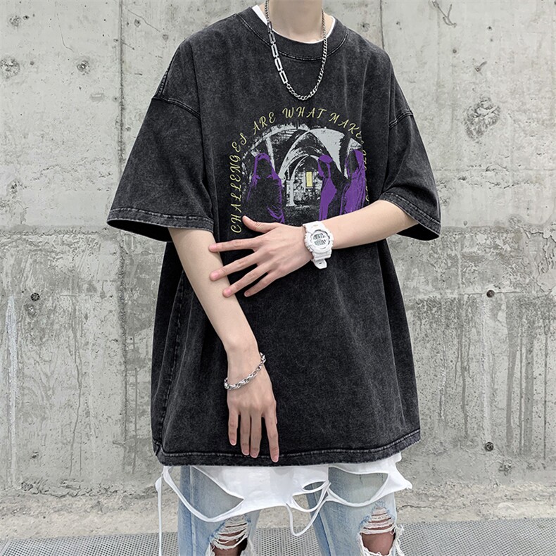 抖音供货、210克现货水洗棉印花宽松版短袖T恤D223A-ST2320-P35,男装T恤,电商019-1