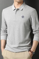 男士纯色刺绣Polo衫2023新款长袖t恤男秋季纯棉翻领中年春秋装，男装T恤，电商B212（原钱塘6029）
