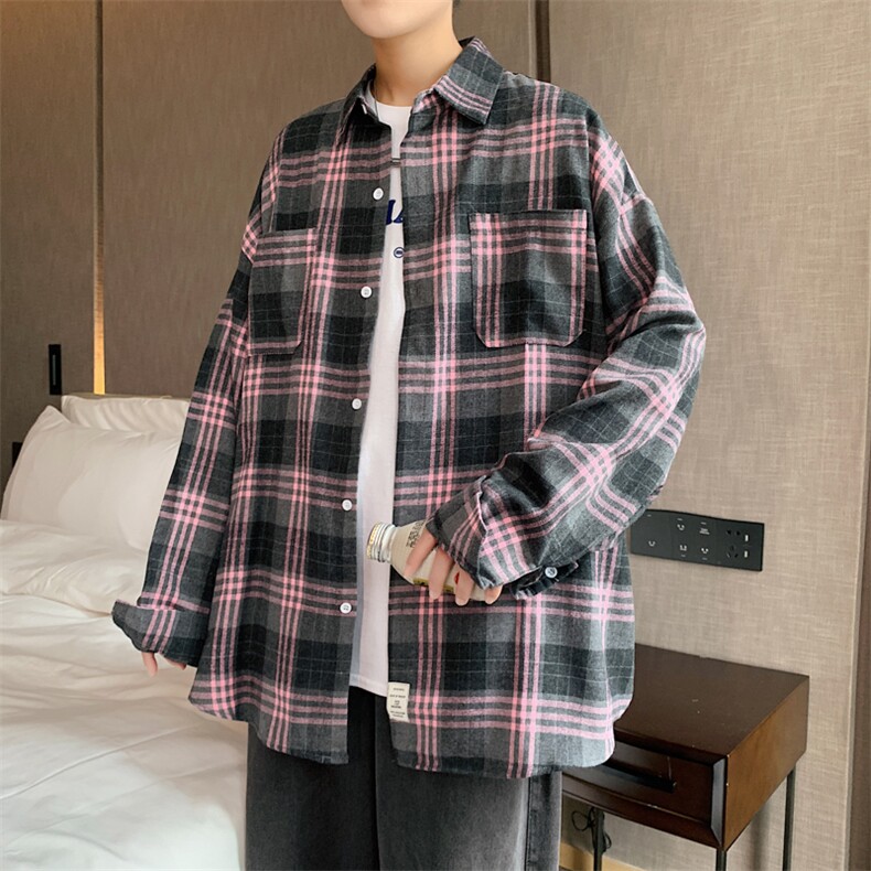 2025秋冬港风长袖格子衬衫学生衬衣校服班服CS2000/特P28粉红,男装衬衫,电商A094