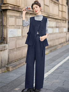 2026春季时尚西装马甲阔腿裤套装女装秋冬通勤气质职业穿搭三件套图片