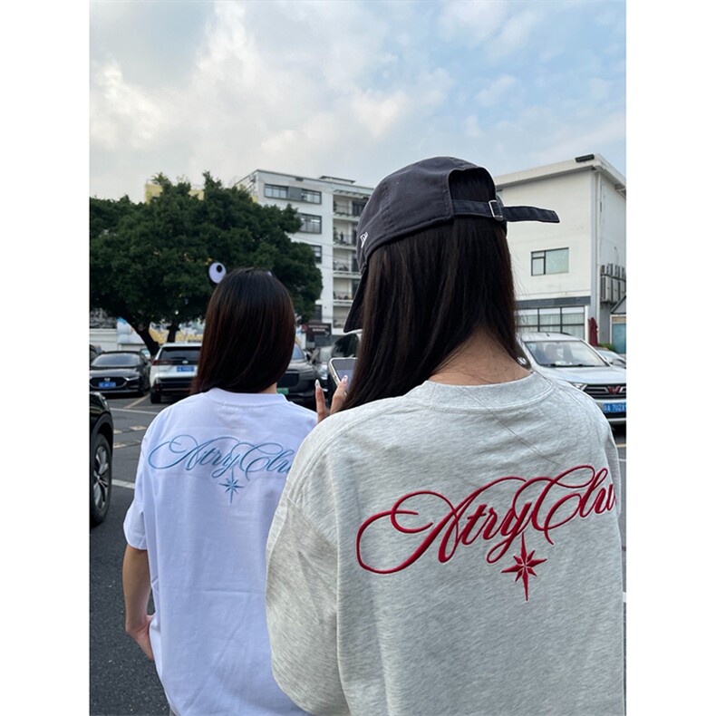网图有货花体北极星贴布刺绣短袖t恤男女美式宽松上衣A1302-P28,男装T恤,星座1505