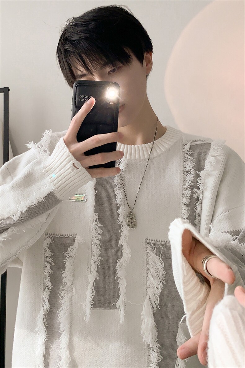男生新款针织打底衫秋冬宽松慵懒风拼接套头毛衣XZ514-2-MY22-P98,男装T恤,星座514-2(原B239)