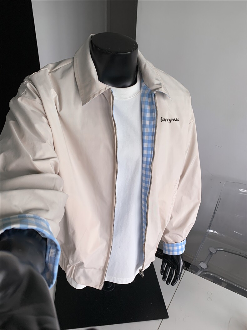 JK713-尺码M-3XL-P65-双面穿格纹工装夹克美式格子外套,男装夹克,星座1811B