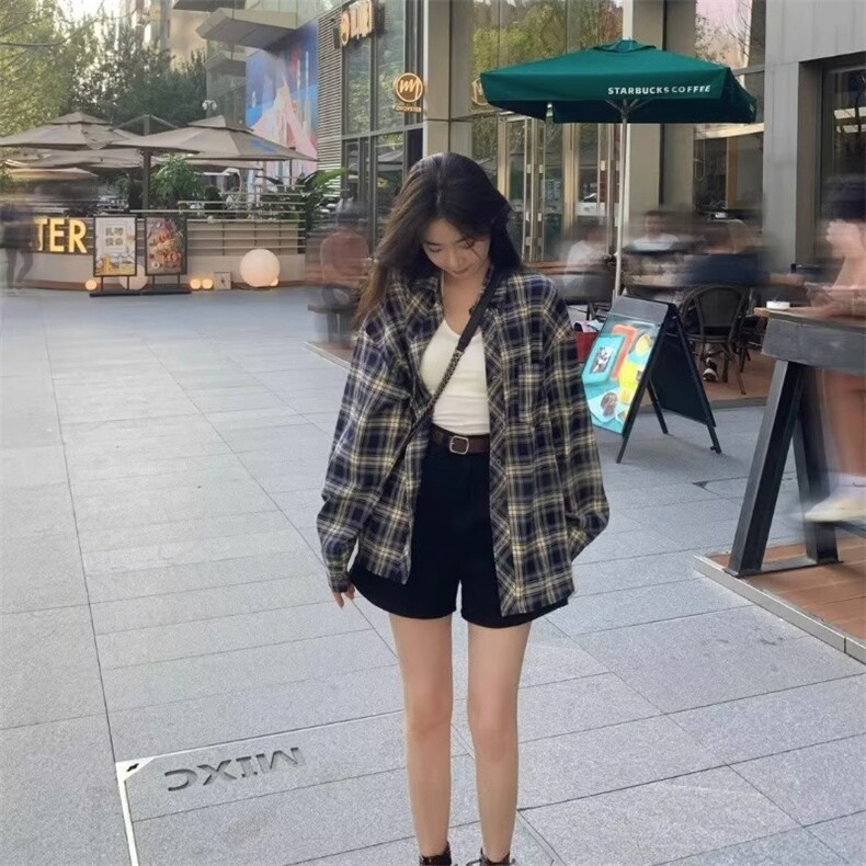 C237-P28复古格子甜美薄款防晒开衫外套女士夏季新款长袖衬衣,男装防晒衣,电商B323A