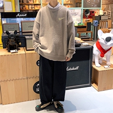 1港风圆领中性情侣潮流大码M-5XL印花加厚毛衣男7688P48加绒P55，男装针织衫/毛衣，星座226-2
