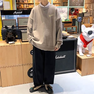1港风圆领中性情侣潮流大码M-5XL印花加厚毛衣男7688P48加绒P55图片