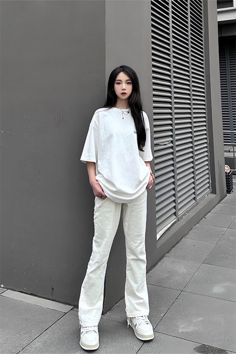 已授权高街vibe美式街头白色牛仔裤修身直筒微喇工装裤,男装牛仔裤,星座310A-4