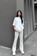 已授权高街vibe美式街头白色牛仔裤修身直筒微喇工装裤，男装牛仔裤，星座310A-4
