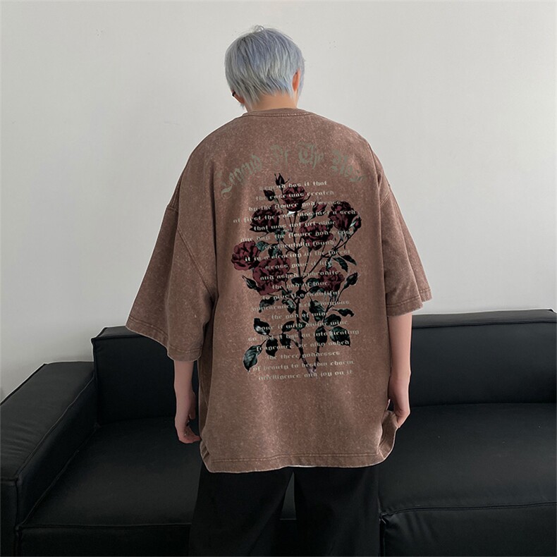 xz605-dsx130-特批30控492026春季新款字母玫瑰印花水洗短袖T恤,男装T恤,星座605(原A050)