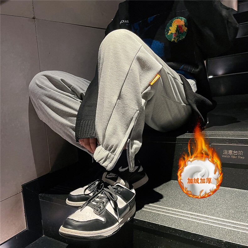 主推加绒！华夫格加绒宽松束脚休闲长裤B377-KN208-P55-限68,男装卫衣,电商B377