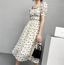 2022年夏季新款甄选工艺复杂的植绒提花面料连衣裙显瘦气质款，女装连衣裙，序儿