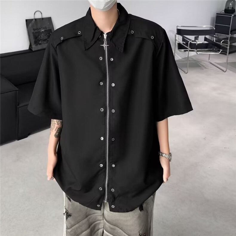港风复古短袖衬衫男百搭小众宽松半袖衬衣外套C118-P43,男装衬衫,星座308B-2