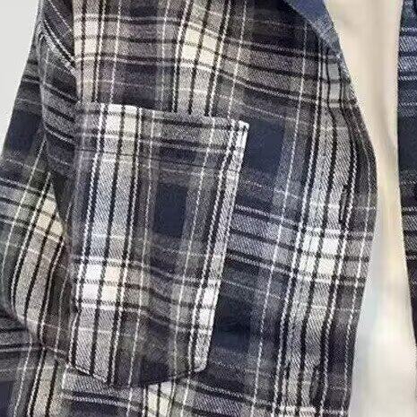 8101-P28韩版ins潮流长袖气质格子衬衫女秋衬衫男日常休闲格子,男装衬衫,电商B323A