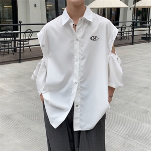 新款设计感小众短袖衬衣夏季薄款可拆卸无袖衬衫男CS35-P38图片