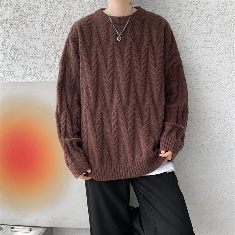 8XL-M麻花毛衣男休闲大码慵懒风情侣圆领针织衫线衣外套MY1512P65,男装针织衫/毛衣,电商B238