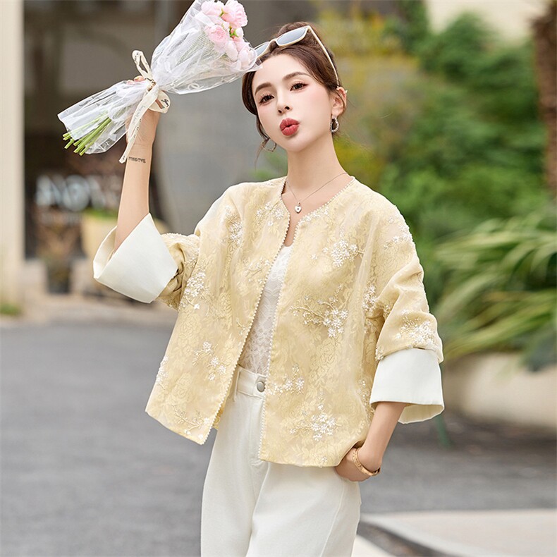 2025年夏季新款刺绣珠片欧根纱短款外套女,女装短外套,沁沁公主