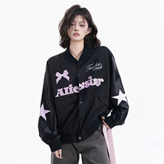 美式蝴蝶刺绣棒球服外套女春秋季甜酷韩系穿搭夹克撞色上衣潮，男装夹克，星座1210-1