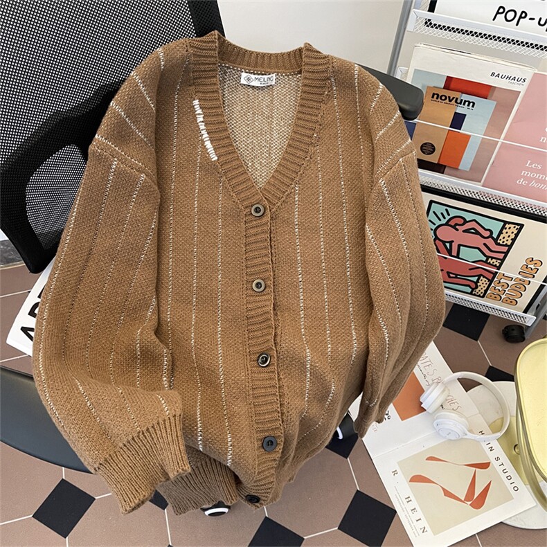 秋冬日系复古条纹开衫毛衣男女生学院风V领针织外套潮MY03265-P60，男装针织衫/毛衣，星座308B-1