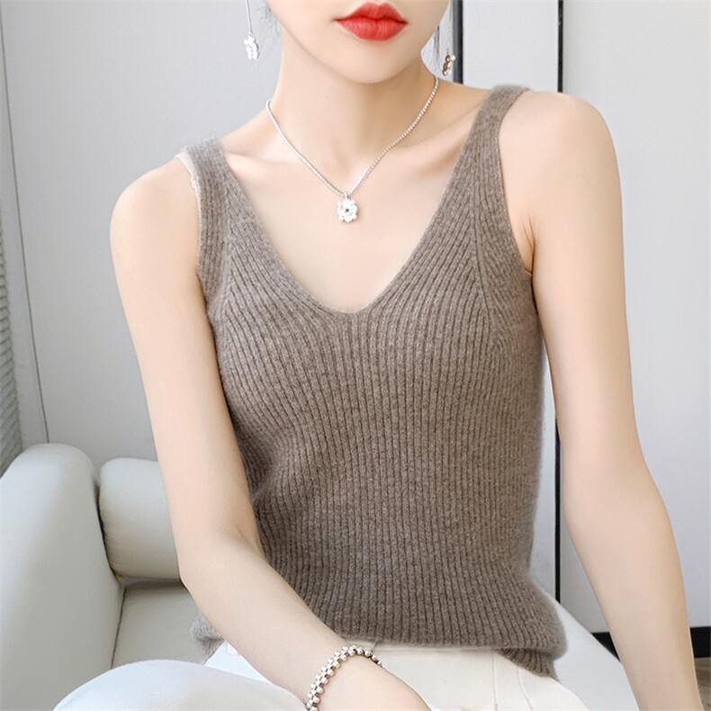 纯欲风白色针织打底背心女春夏新款百搭V领内搭无袖遮副乳小吊带,女装背心吊带,北娇羊绒