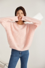 秋冬季羊绒休闲百搭时尚圆领挑空拉毛羊绒衫，女装羊绒衫，英集羊绒