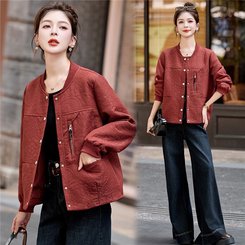 现货小个子减龄春秋天提花洋气短款休闲淑女简约外套夹克棒球服，女装短外套，木橙西子