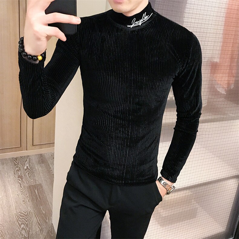 店主风T恤男长袖针织衫外穿网红半高领条纹打底衫A068-XS06-P45图片