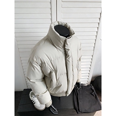 现货5W件冬季三防重磅硬挺boxy短款羽绒立领PU皮棉衣外套加厚棉服，男装棉衣，电商A486