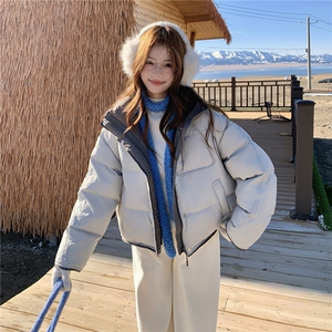 版学院风减龄加厚羽绒服女2025年冬季新款连帽保暖白鸭绒面包服图片
