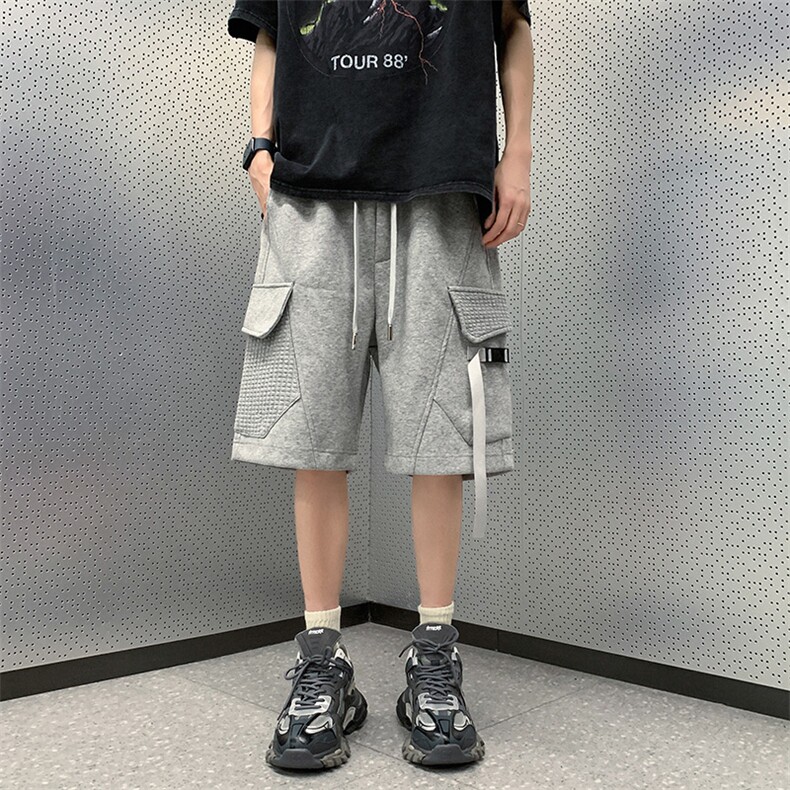 2025夏季五分短裤男设计感中裤高街痞帅运动篮球休闲裤K3262-P45,男装牛仔裤,电商A009A（原A058A）