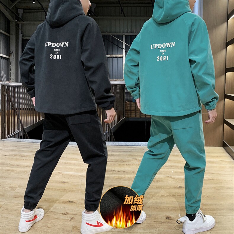 2021秋冬男士加绒套装运动服时尚休闲两件套DS596T图片