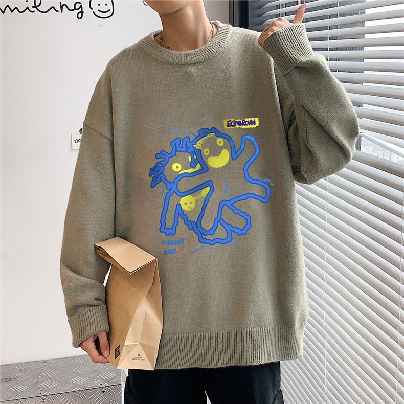 1港风新款宽松休闲中性情侣潮流印花毛衣男外套7831P48加绒P55,男装针织衫/毛衣,星座226-2