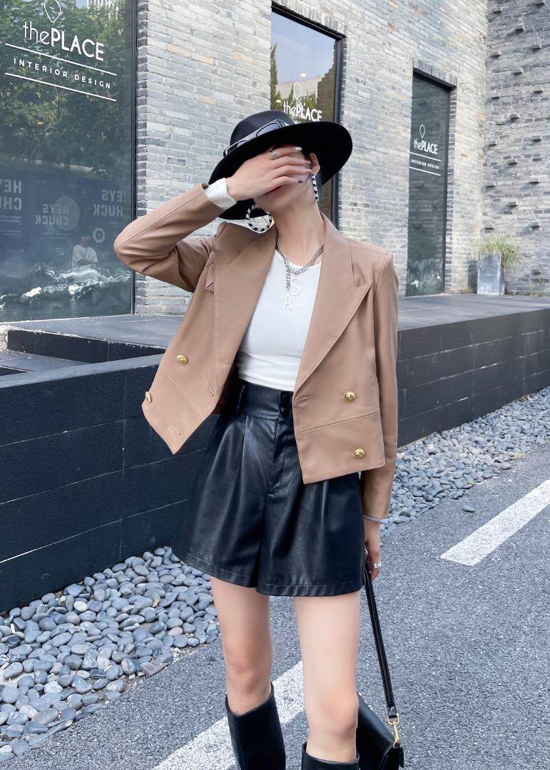 哑光短款皮衣，女装皮衣，斯瑞威