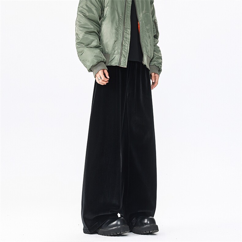 8XL-M加绒美拉德宽松金丝绒阔腿裤垂感拖地裤K993P55加绒65控78,男装卫衣,电商D206-1