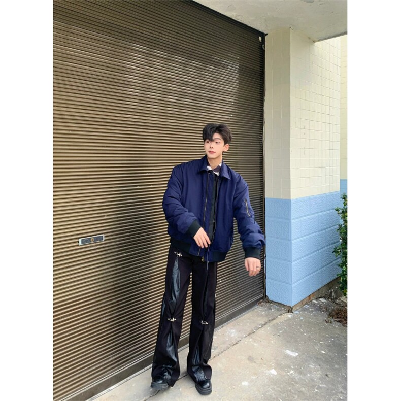 美式复古藏青色飞行员夹克外套短款棒球服男T120-P60,男装夹克,星座1007（原301D）