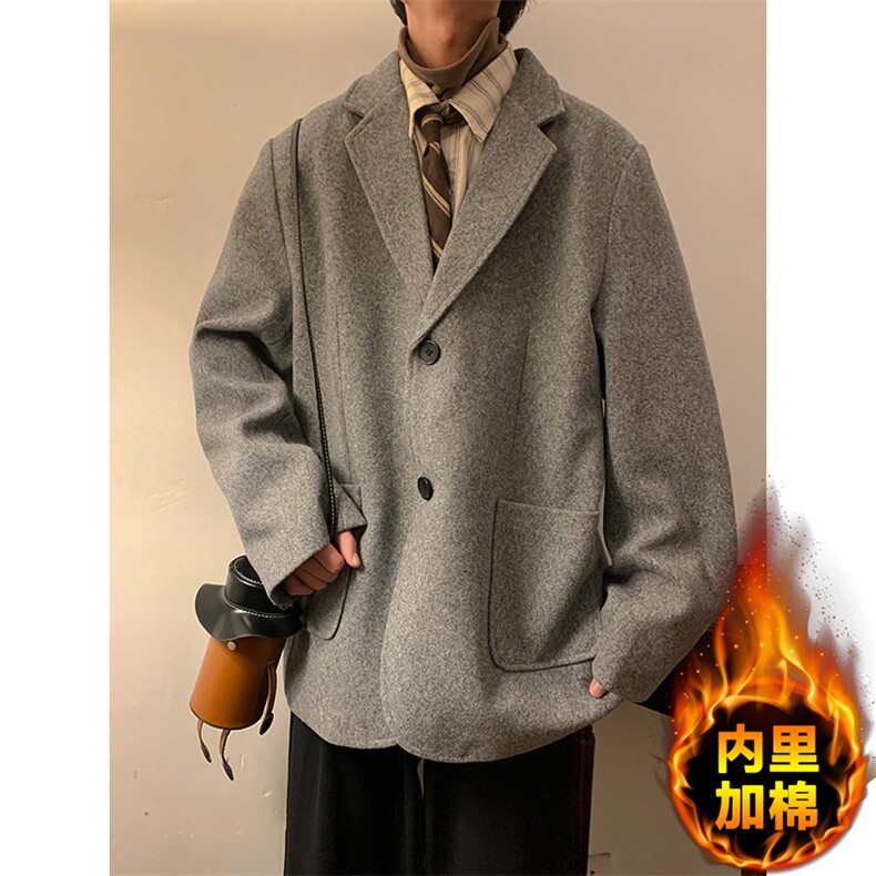 N6169/P95加棉P105冬季新开叉呢料毛呢西服男宽松外套上衣呢大衣图片