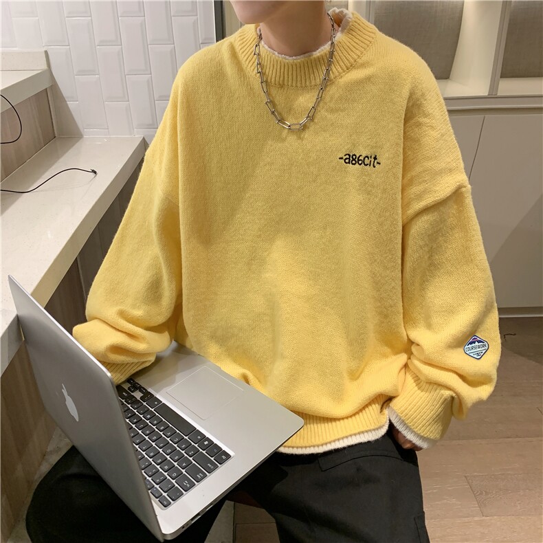 港风秋款男针织衫圆领套头毛衣字母印花贴标外套M607P45,男装针织衫/毛衣,星座1013-1