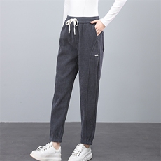 时尚保暖加绒哈伦裤女宽松显瘦休闲裤冬季新款高腰长裤大码女装，女装休闲裤，依恋蒂丝