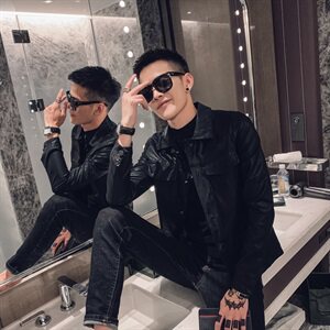 社会风春秋纯色按扣大口袋修身PU皮衣夹克B297-M02图片