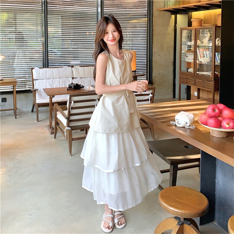 白色超仙浪漫蛋糕裙新款收腰显瘦森系绝美长裙气质女神范连衣裙夏图片
