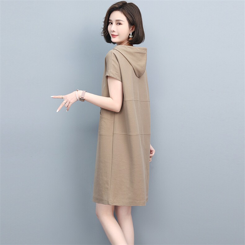 2022年夏季新款韩版宽松连衣裙针织卫衣裙套头中长款通勤,女装连衣裙,忆绮罗