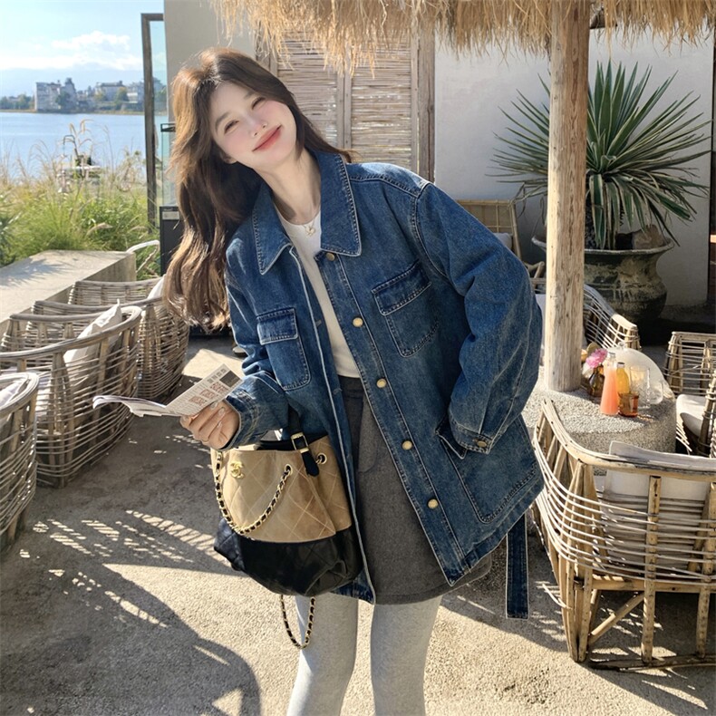 蓝色中长款系带收腰牛仔羽绒服女2025冬新款气质保暖90白鸭绒外套,女装羽绒服,2C159